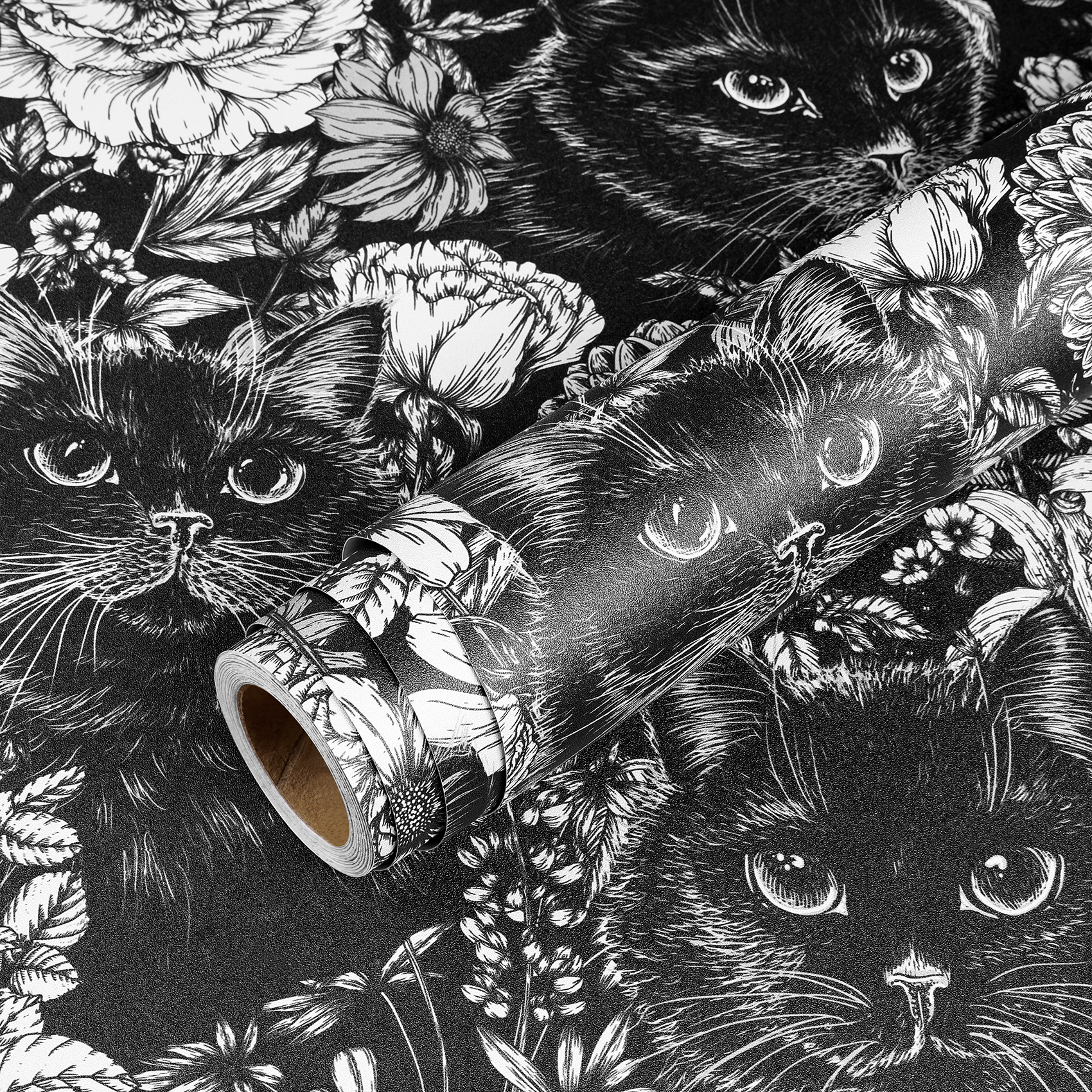 BLACK CAT　壁飾り棚 Livelynine Cat Wallpaper Stick and Peel Black Cat Wall Paper for
